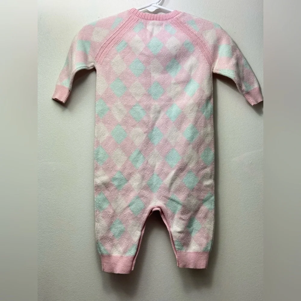 Ralph Lauren Pink and Mint Argyle Knit One-Piece 100%cotton